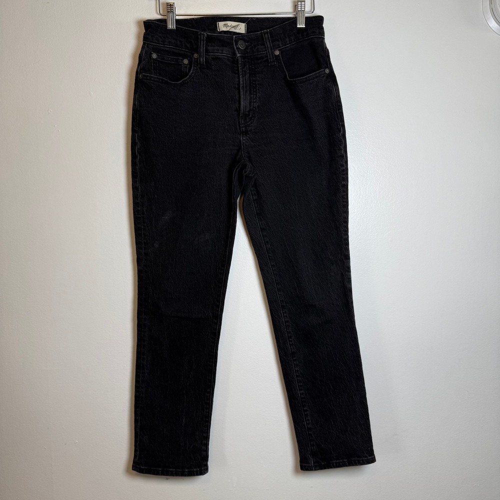 Madewell Straight Leg Jeans Womens 28 Black High Rise Cropped Faded Denim